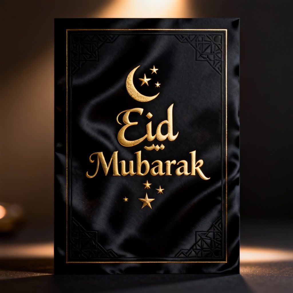 Luxury Eid Mubarak Card With Gold Arabic Calligraphy