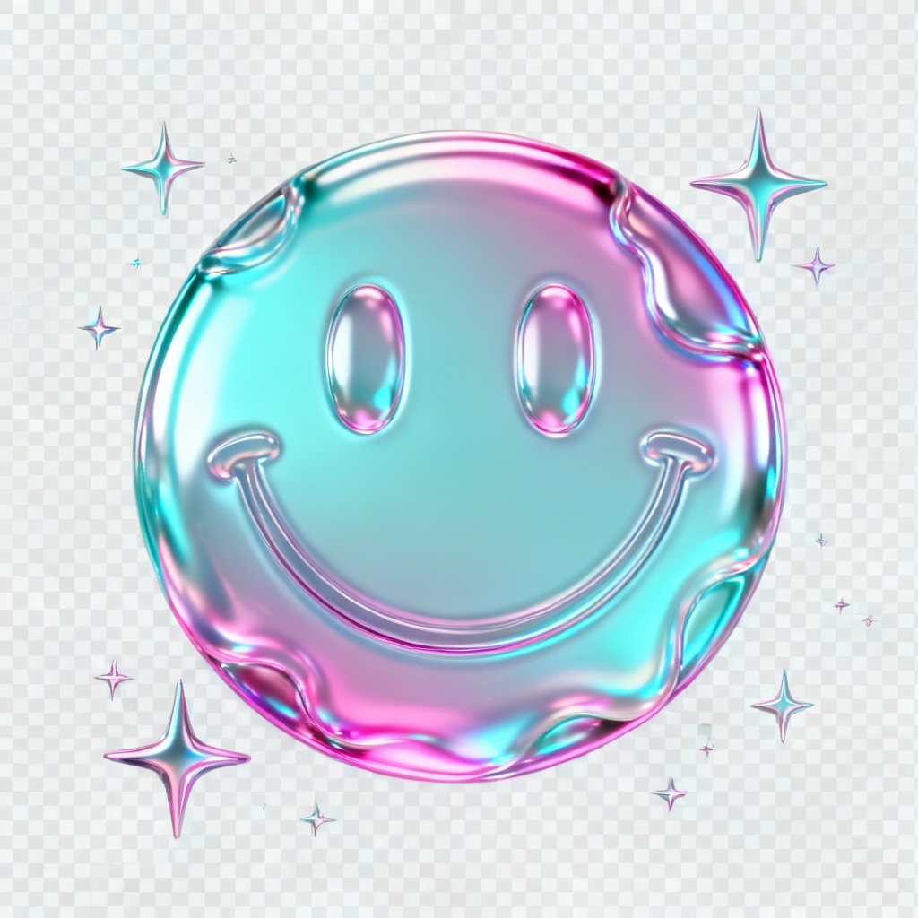 Liquid chrome smiley Y2K emoji