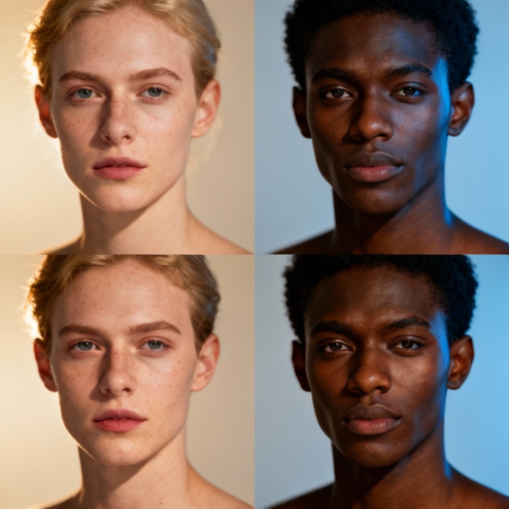 AI portrait grid showing natural skin tone variations
