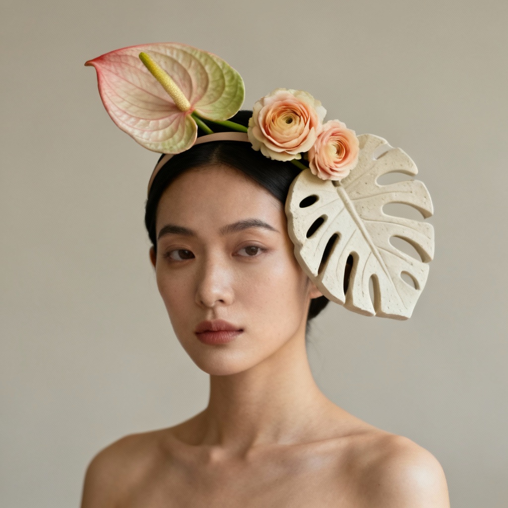 AI minimalist ikebana floral headband