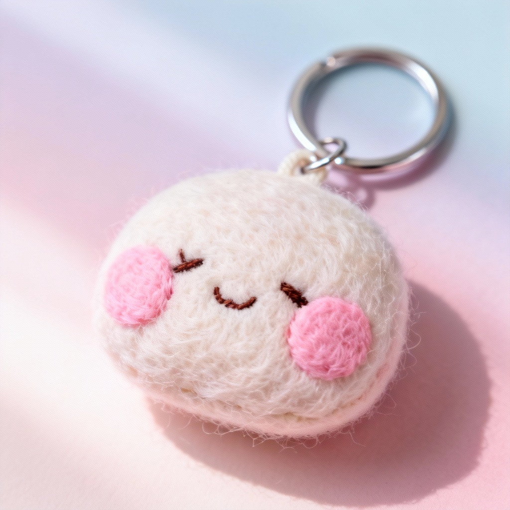 AI kawaii needle felted bunny keychain charm