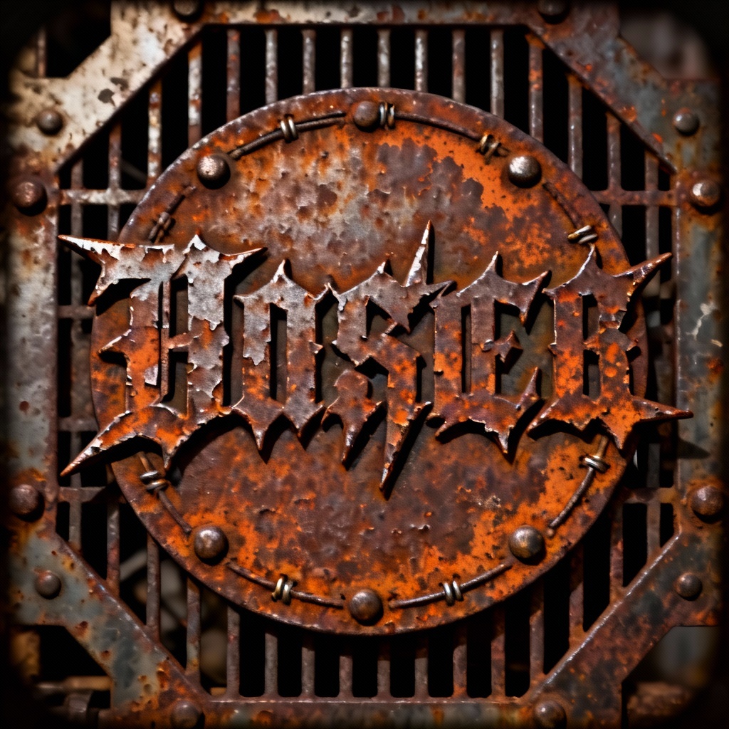 AI rusted iron grunge metal badge logo