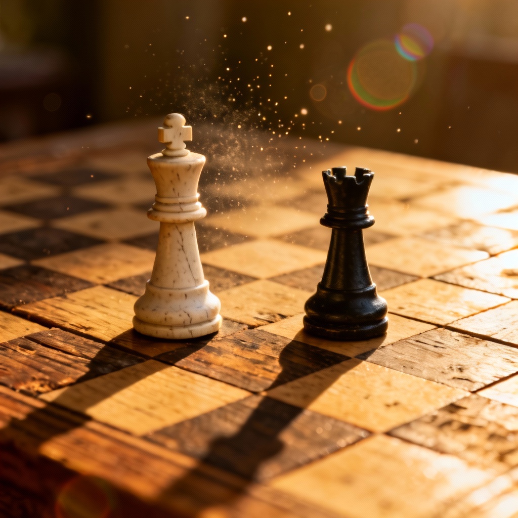 Macro shot of an endgame study with king and rook