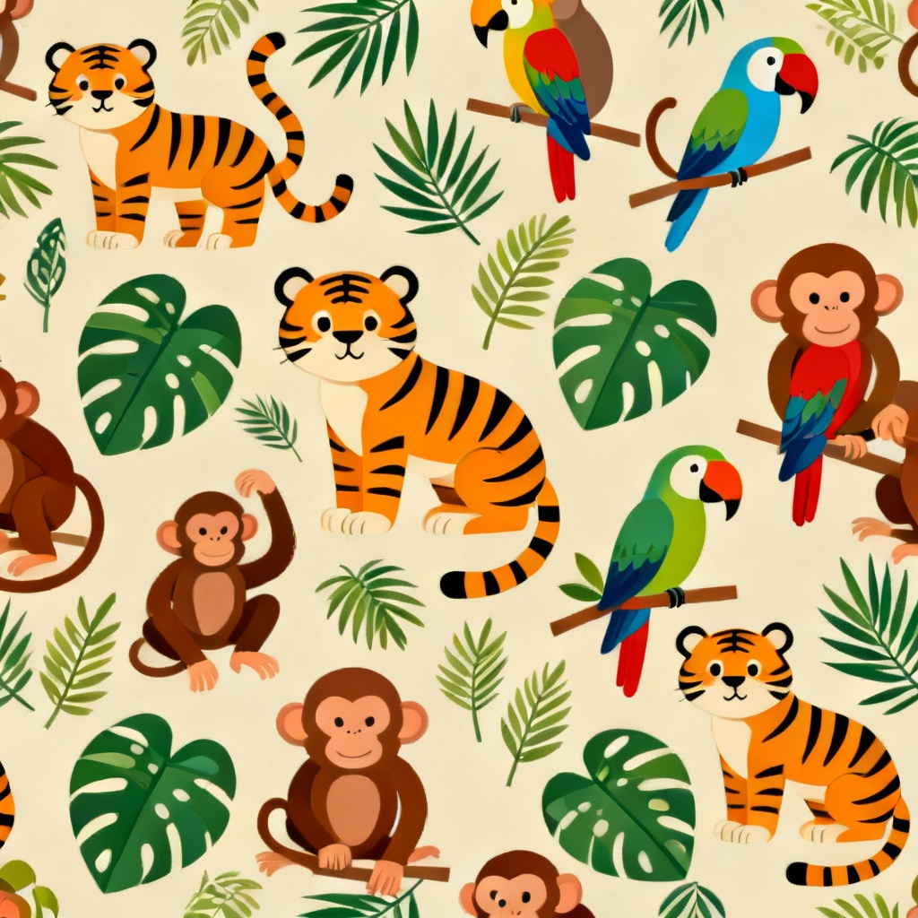 AI seamless jungle cartoon pattern