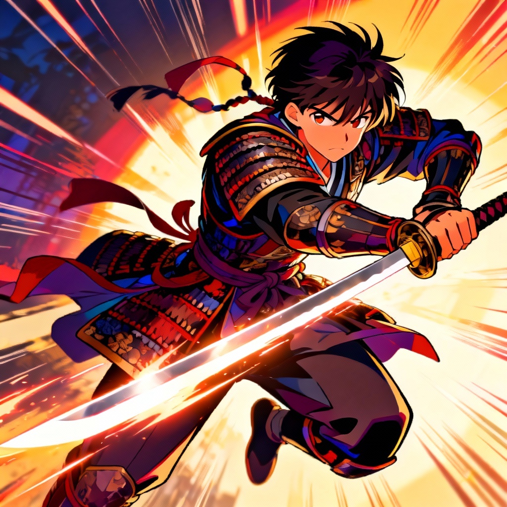AI anime male swordsman dynamic pose