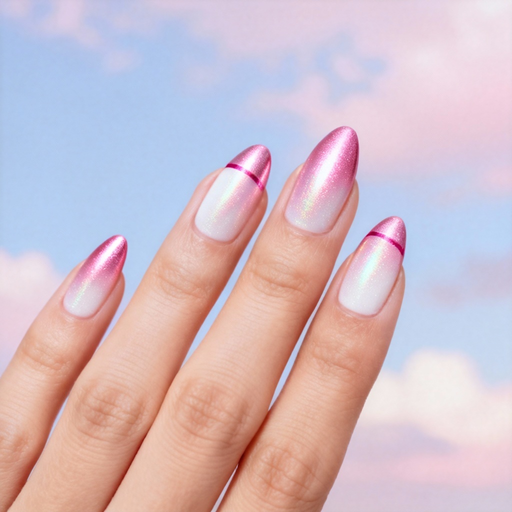 AI Y2K pink chrome French tip aura nails