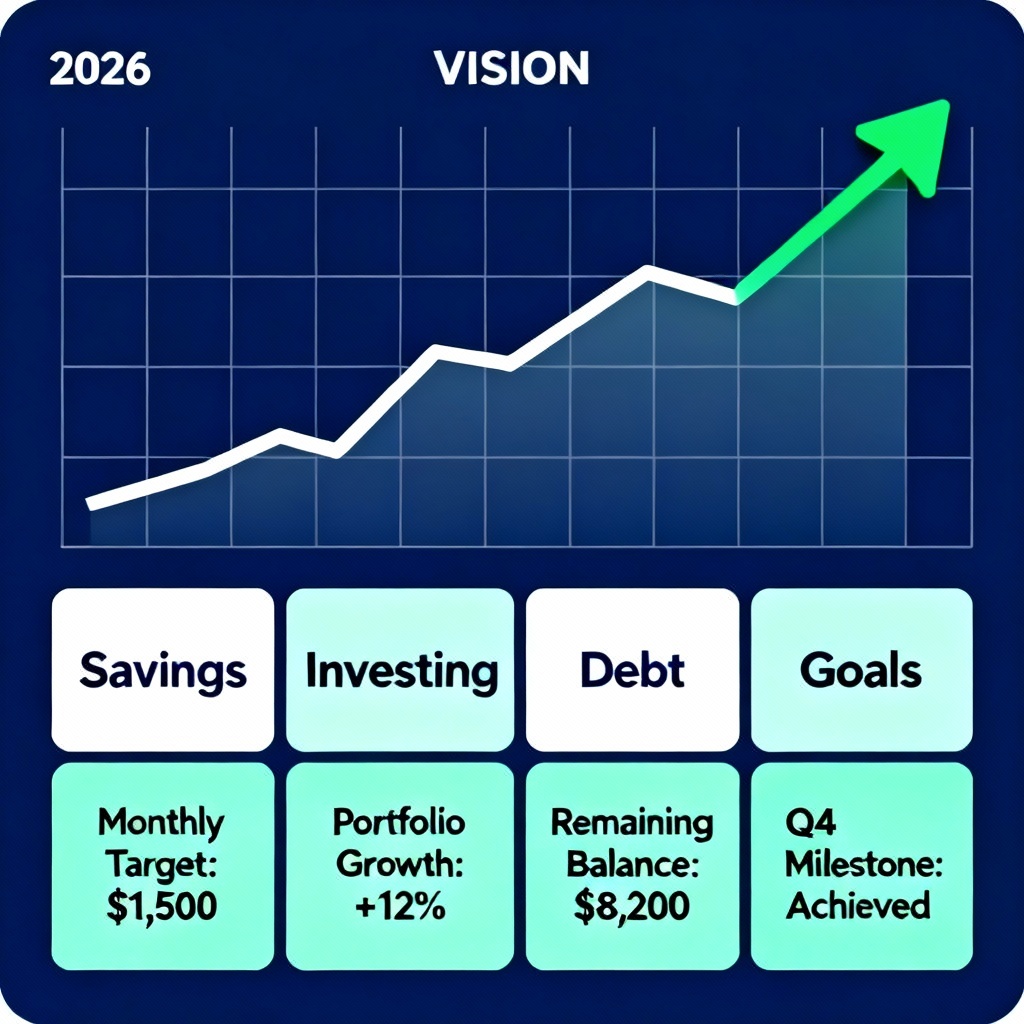 AI finance 2026 vision card with growth chart layout