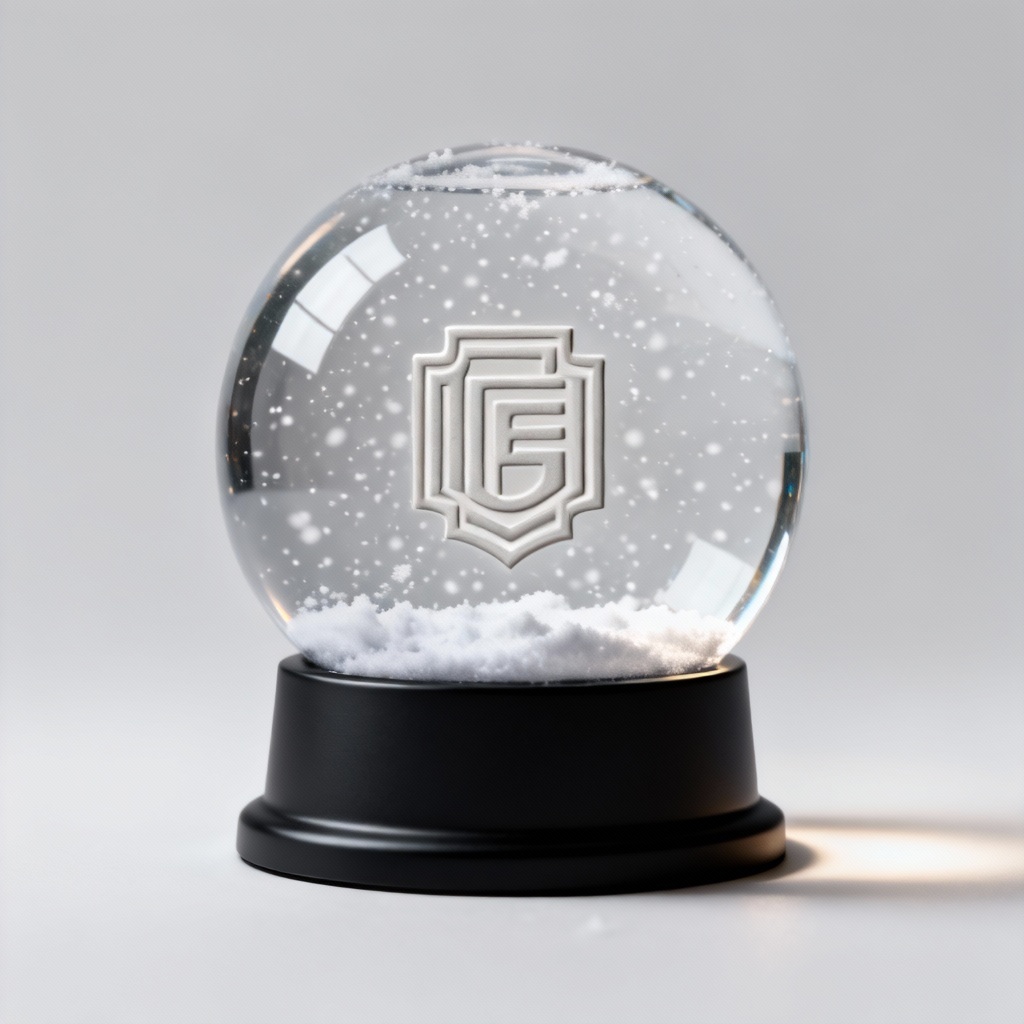 Minimal product mockup snow globe with brand logo inside