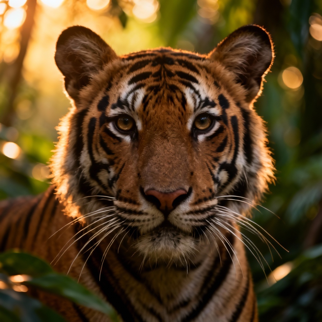 AI pet tiger portrait in lush jungle