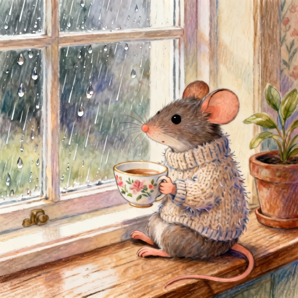 AI cozy storybook mouse in knit sweater