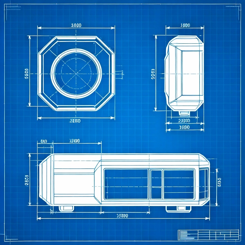 AI classic car blueprint technical drawing