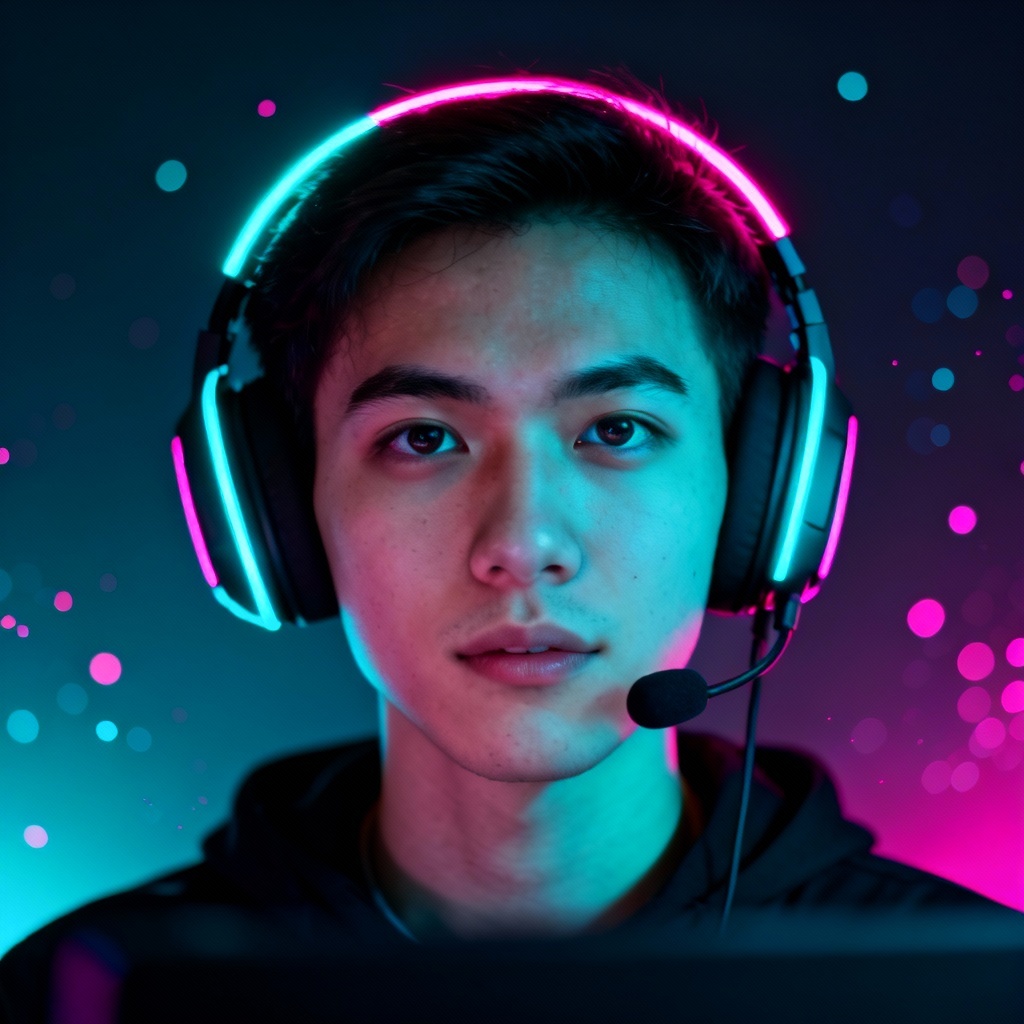 Neon gamer profile with headset