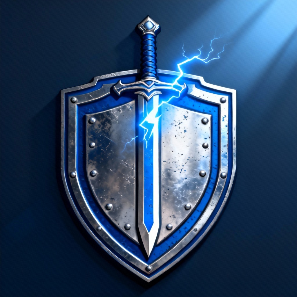 AI fantasy team logo with thunder sword and shield