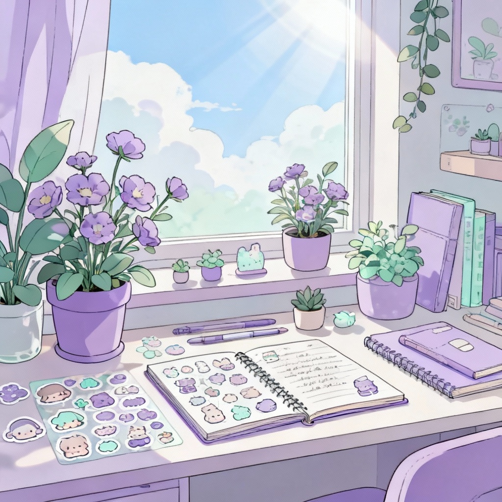 AI kawaii pastel anime study nook aesthetic