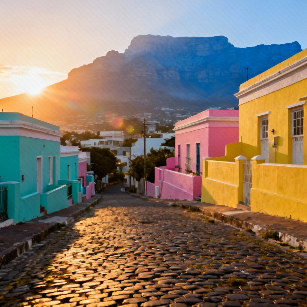 AI Bo-Kaap colorful houses at sunset