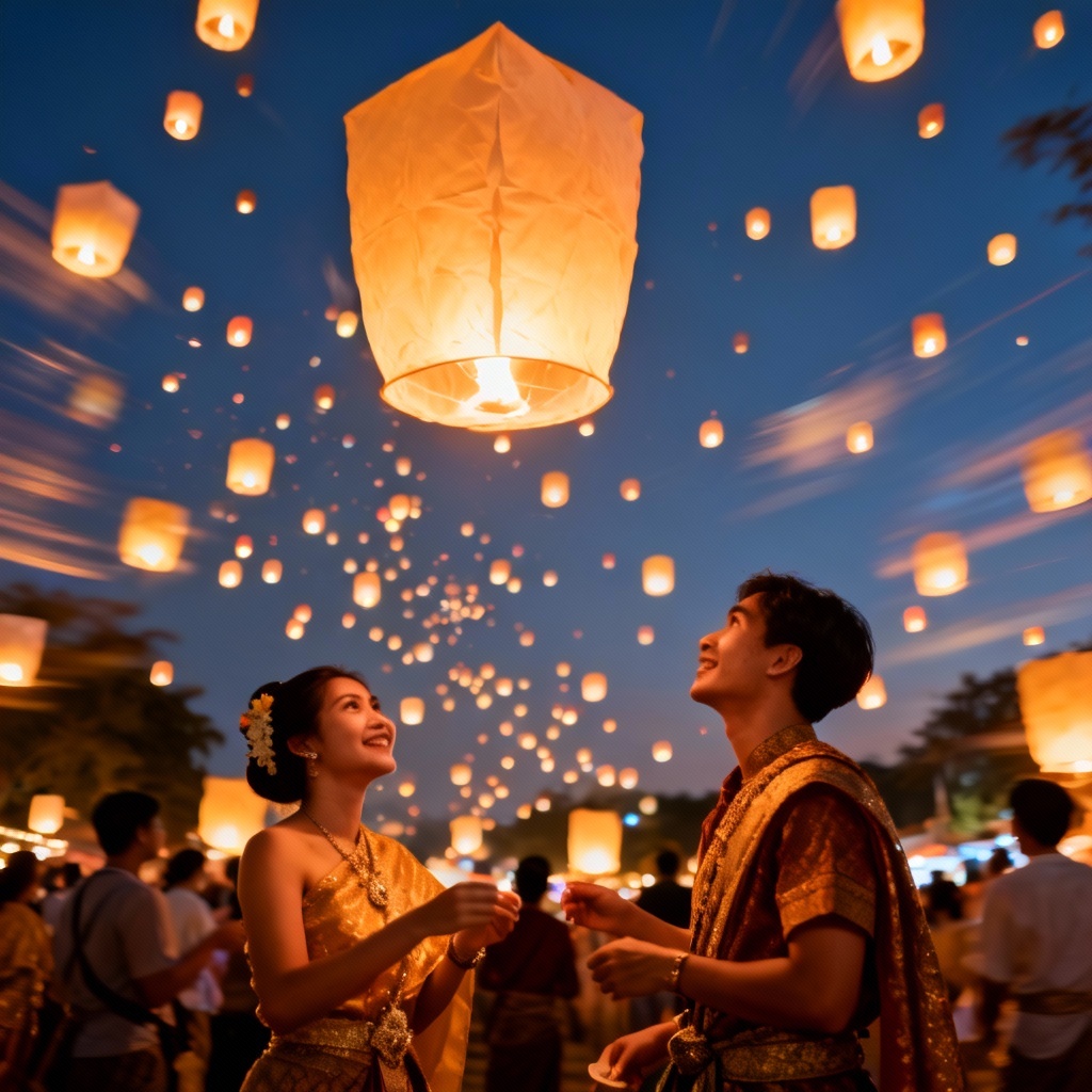 AI Loi Krathong lantern festival in Chiang Mai with glowing lanterns