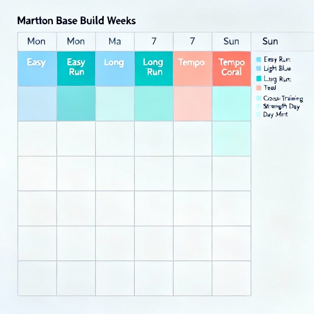 Marathon base build with cross-training calendar