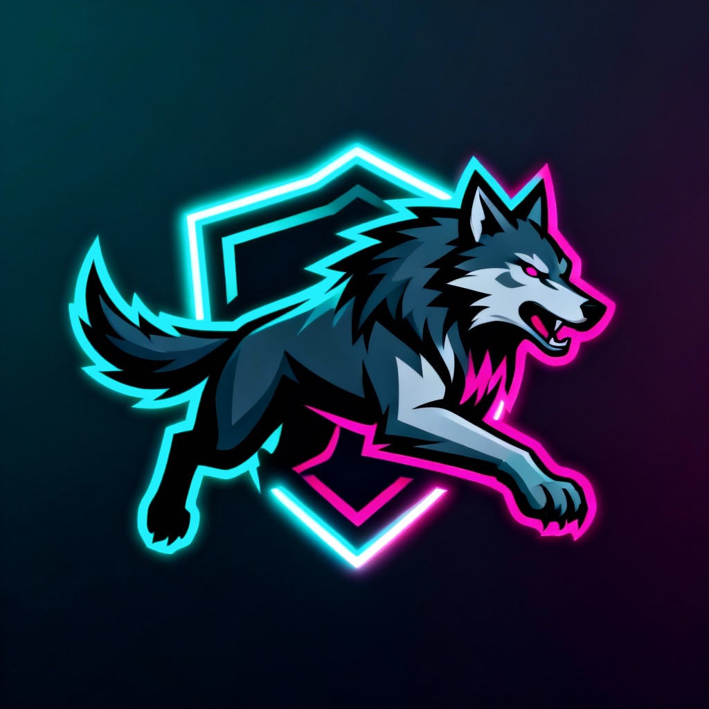 AI esports wolf mascot logo in neon style