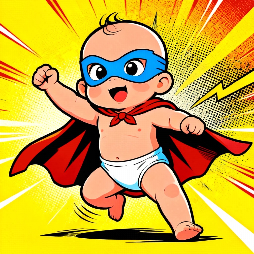 AI baby in superhero costume cartoon