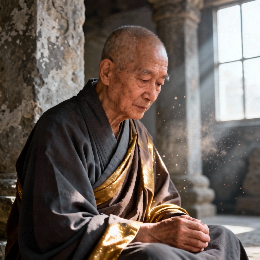 Realistic Jedi master portrait in ancient temple