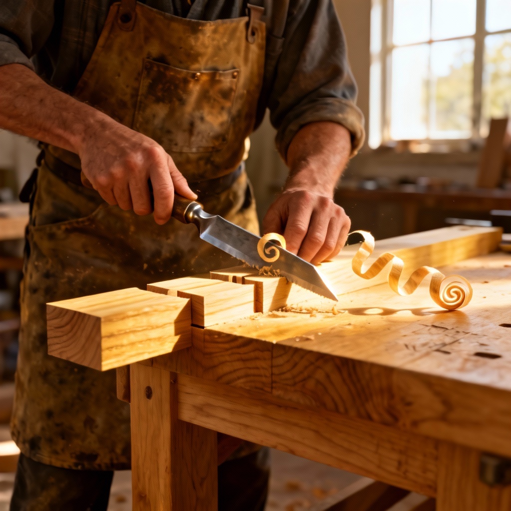 AI master woodworker building a dovetail joint
