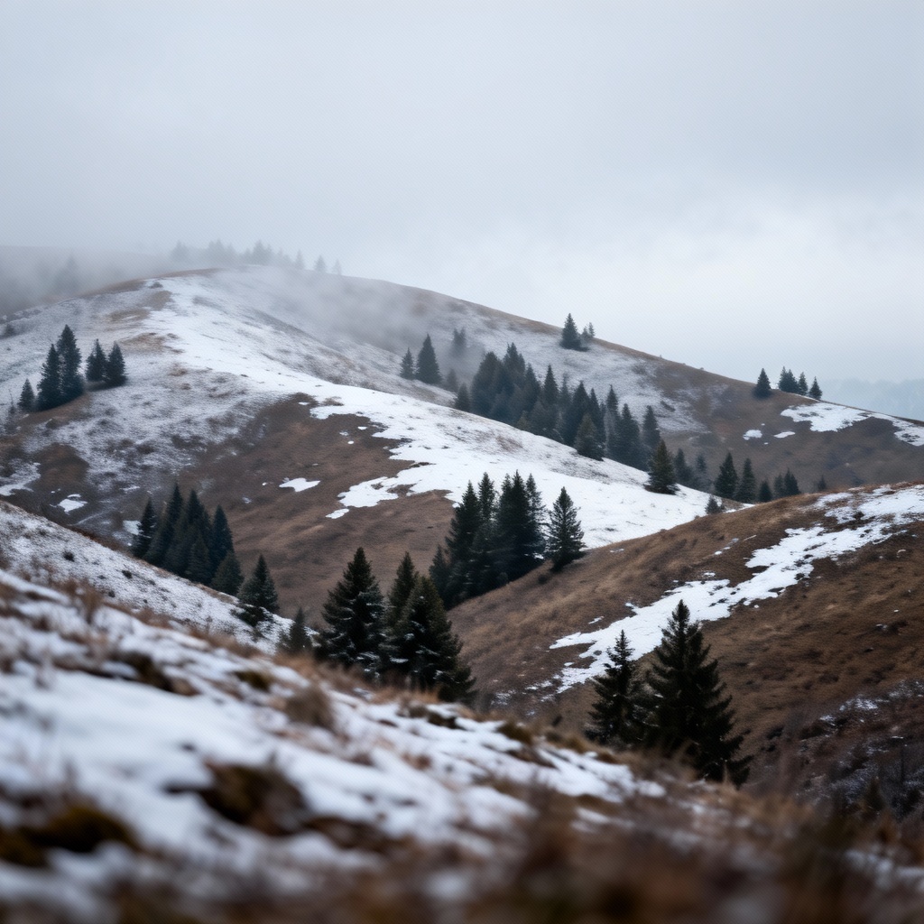 Snow-dusted alpine hills