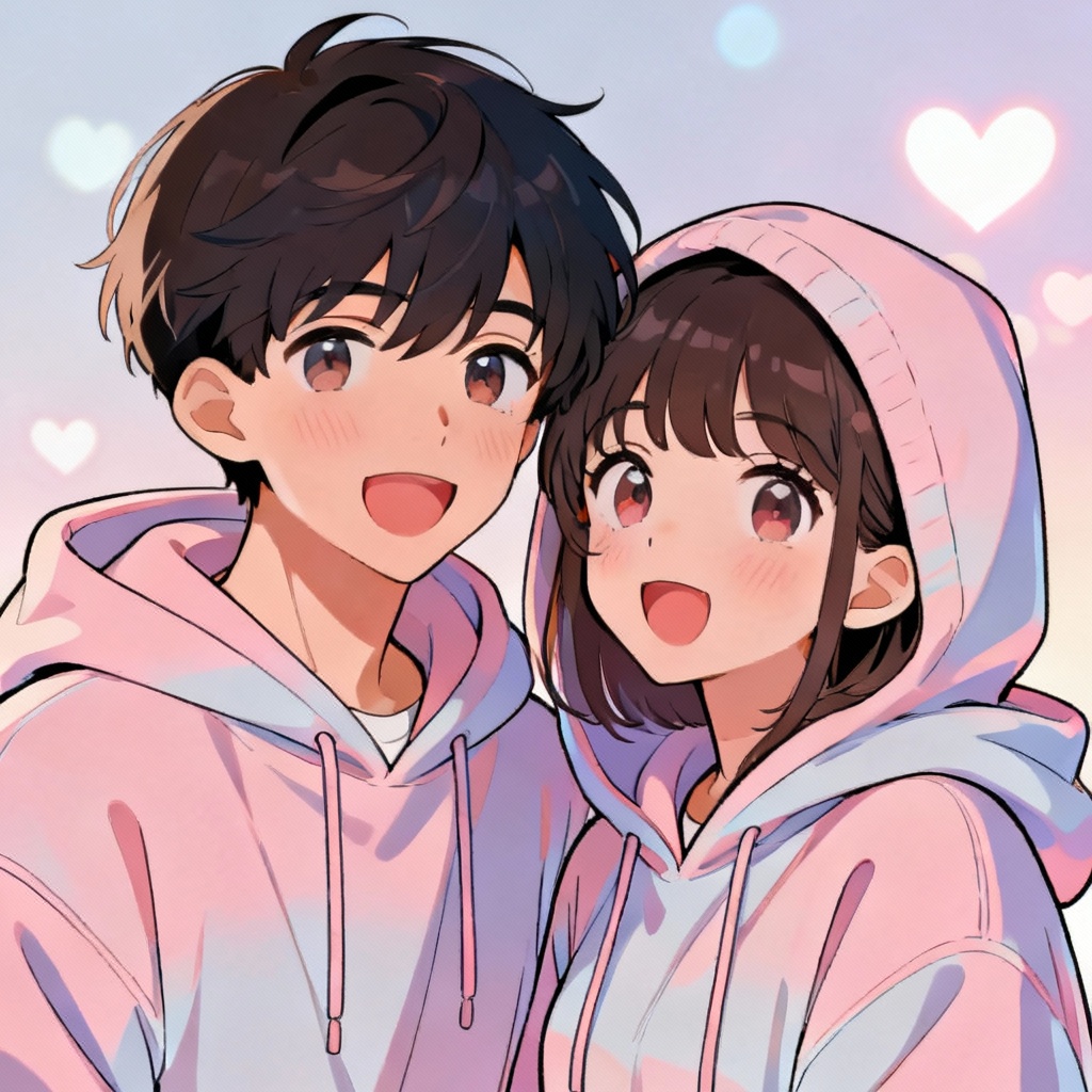 Cute anime couple avatar with matching hoodies