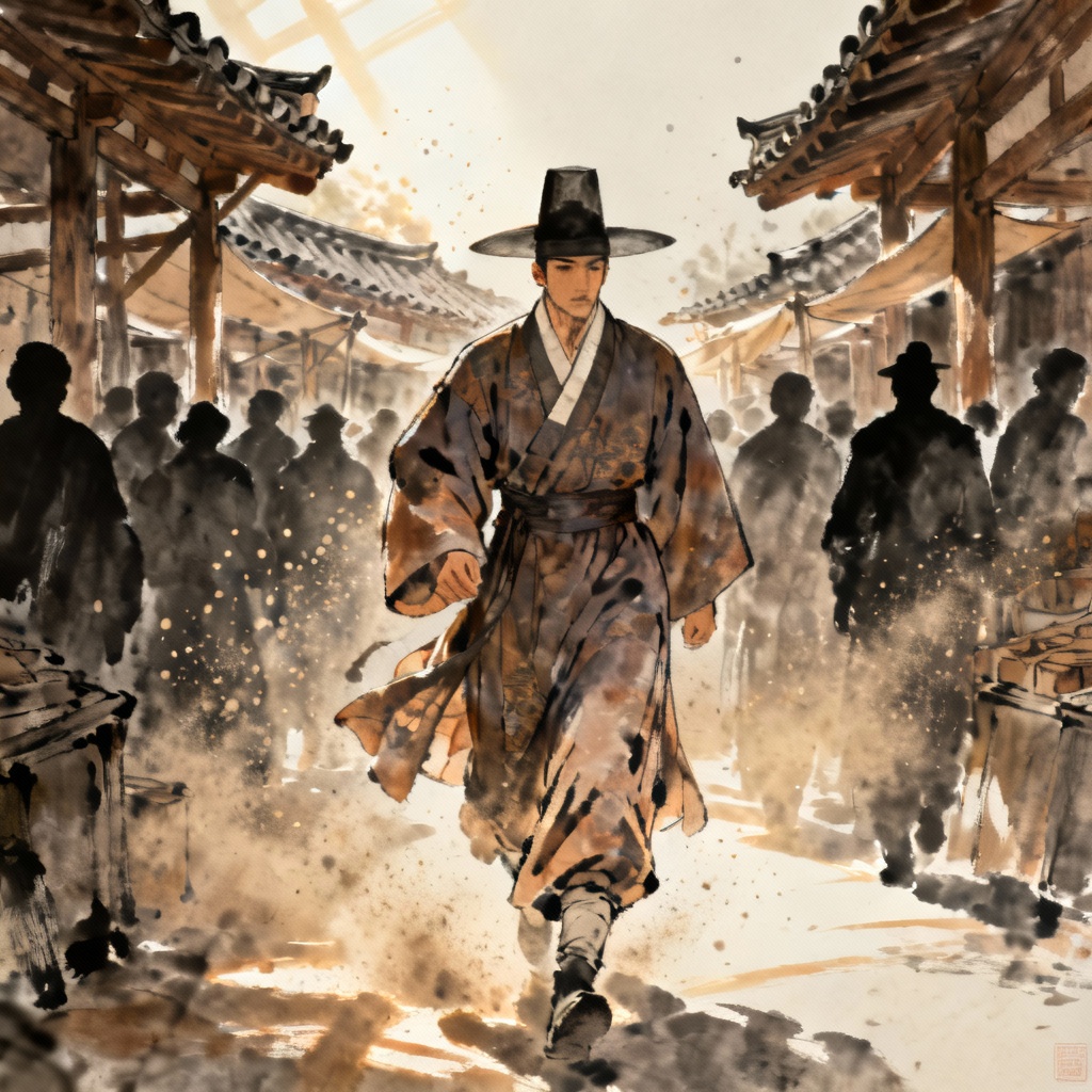 AI manhwa historical detective in Joseon era street market