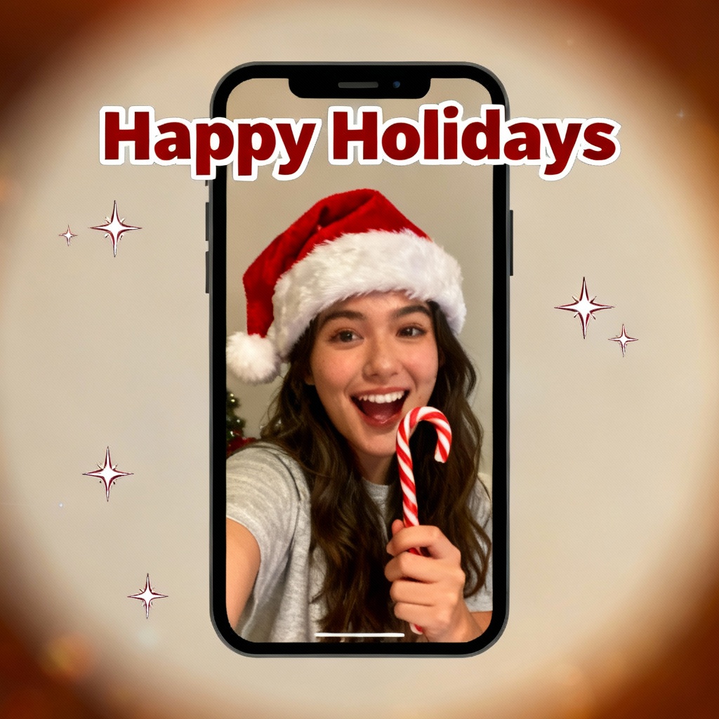 Santa selfie with festive stickers for stories