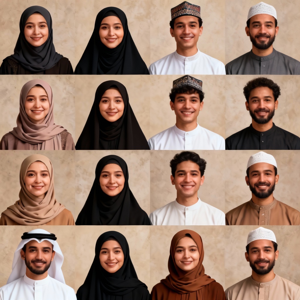 AI-generated diverse Muslim portraits with modest fashion and warm lighting