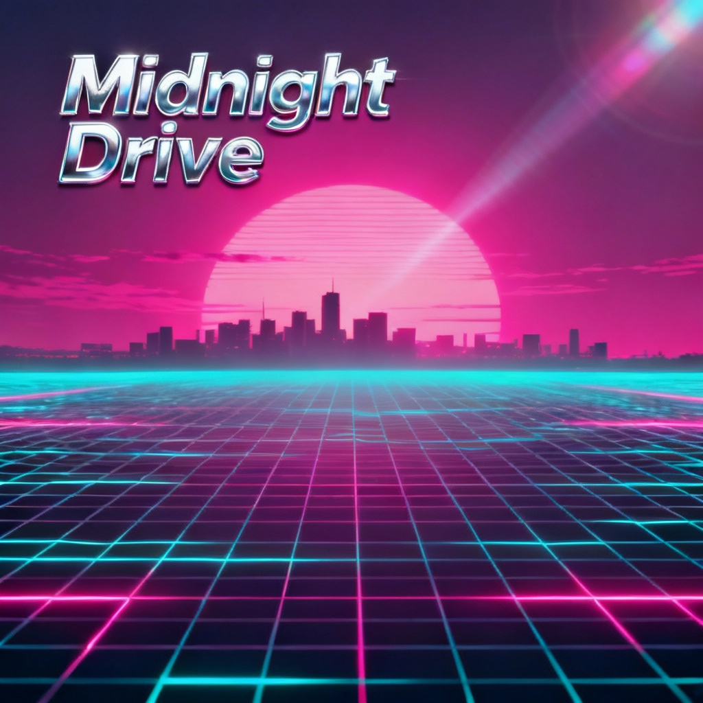 AI synthwave single cover with neon sunset