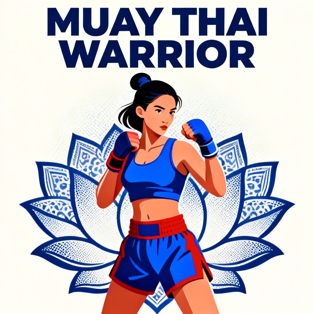 AI Muay Thai poster featuring a female fighter