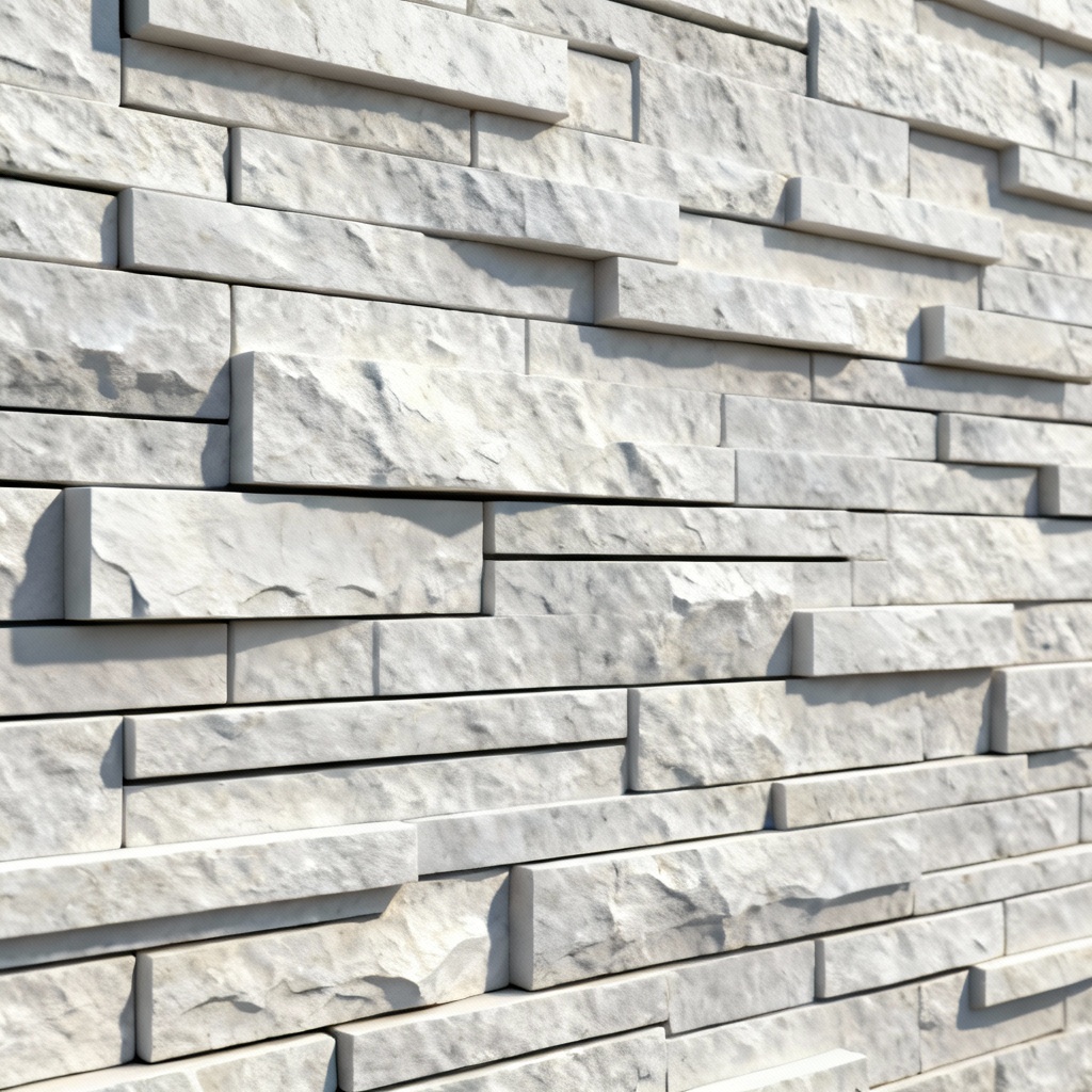 AI modern white limestone ledgestone cladding seamless texture