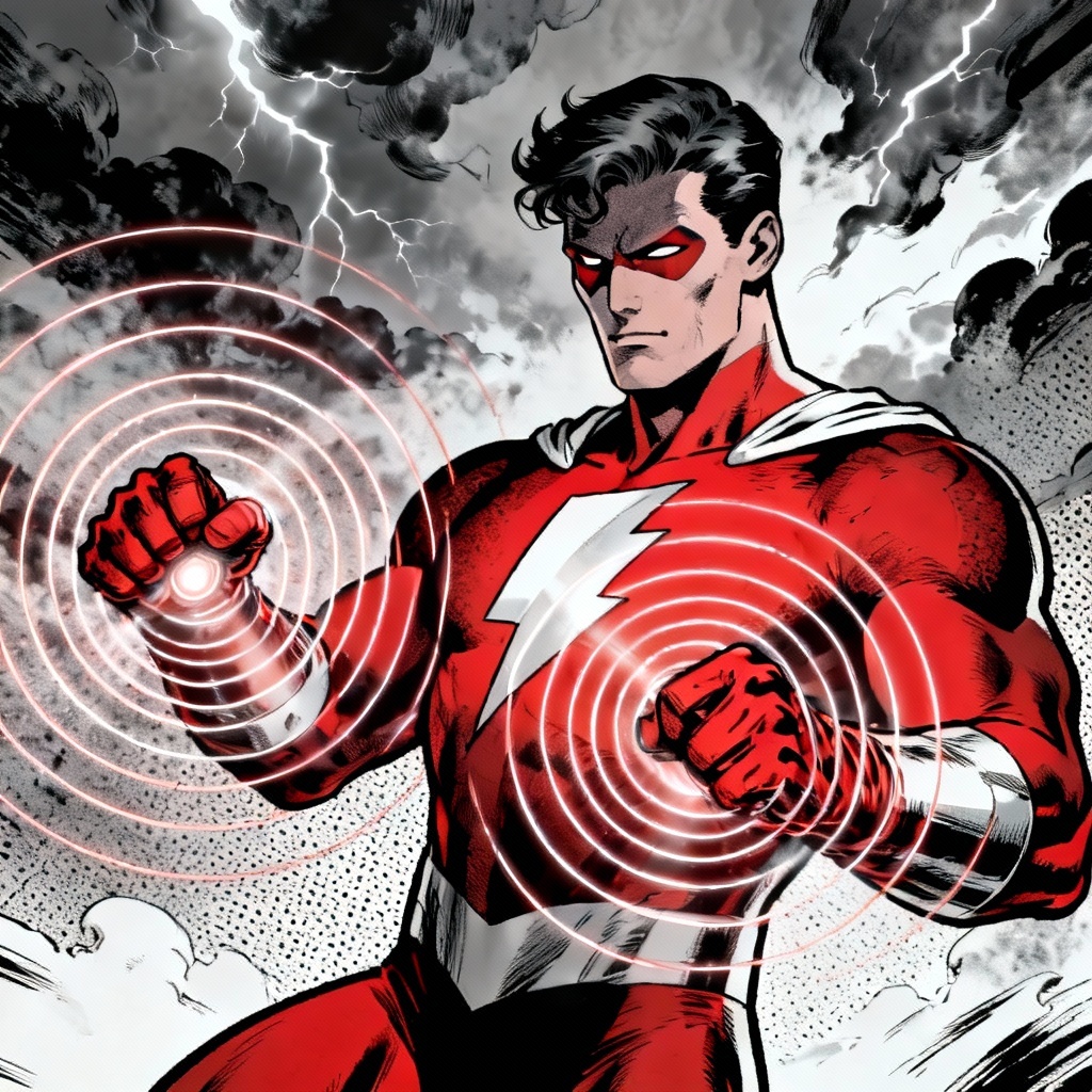 AI comic hero channeling radio wave energy