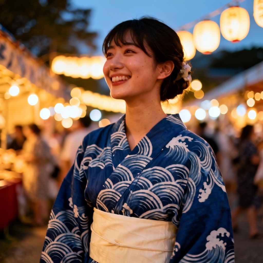 AI yukata portrait at summer festival