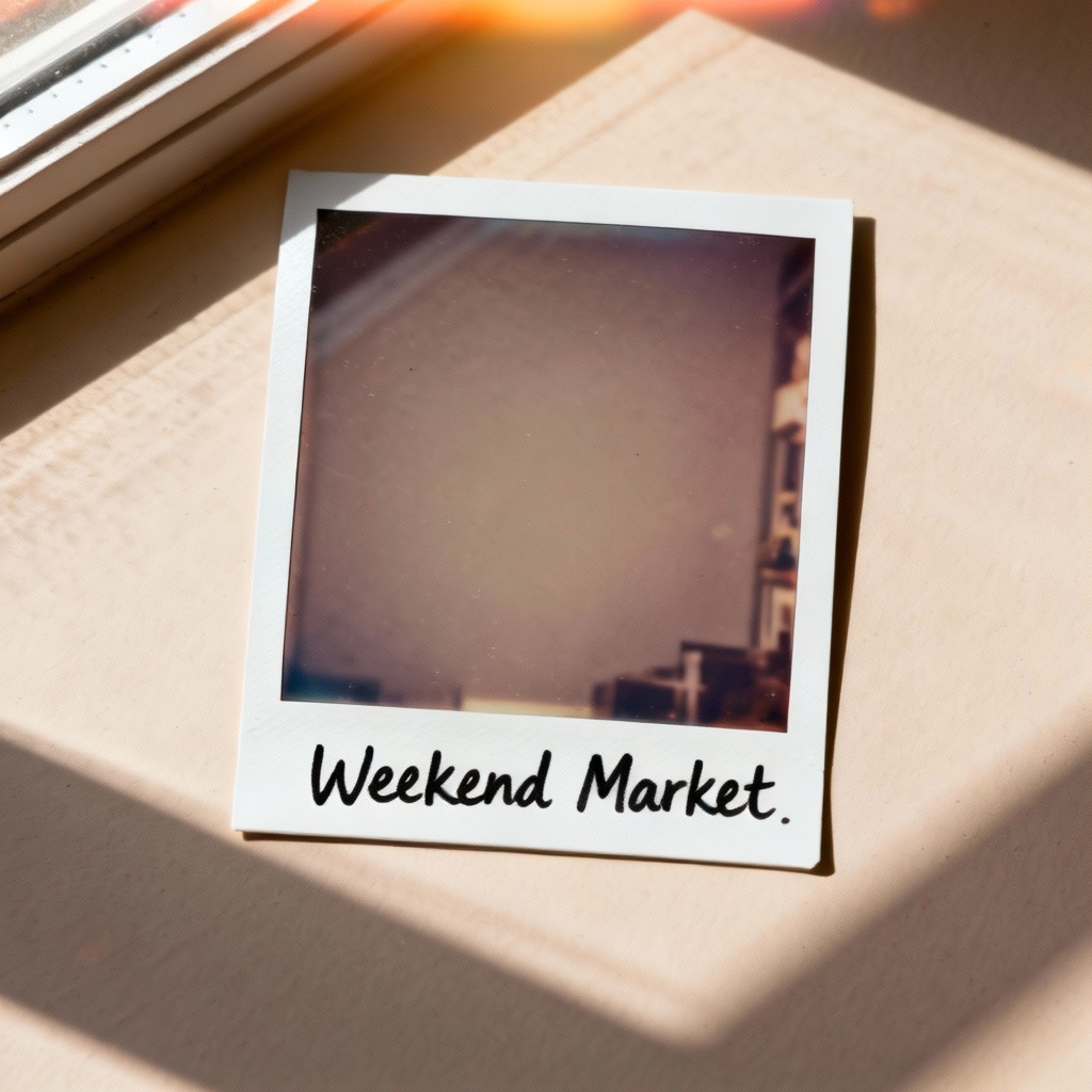 AI polaroid photo with white border, warm film grain, and handwritten caption on a wooden desk