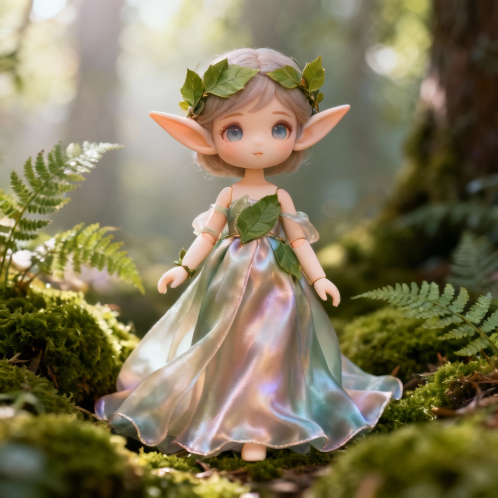 AI Fantasy Elf Doll In Forest Light