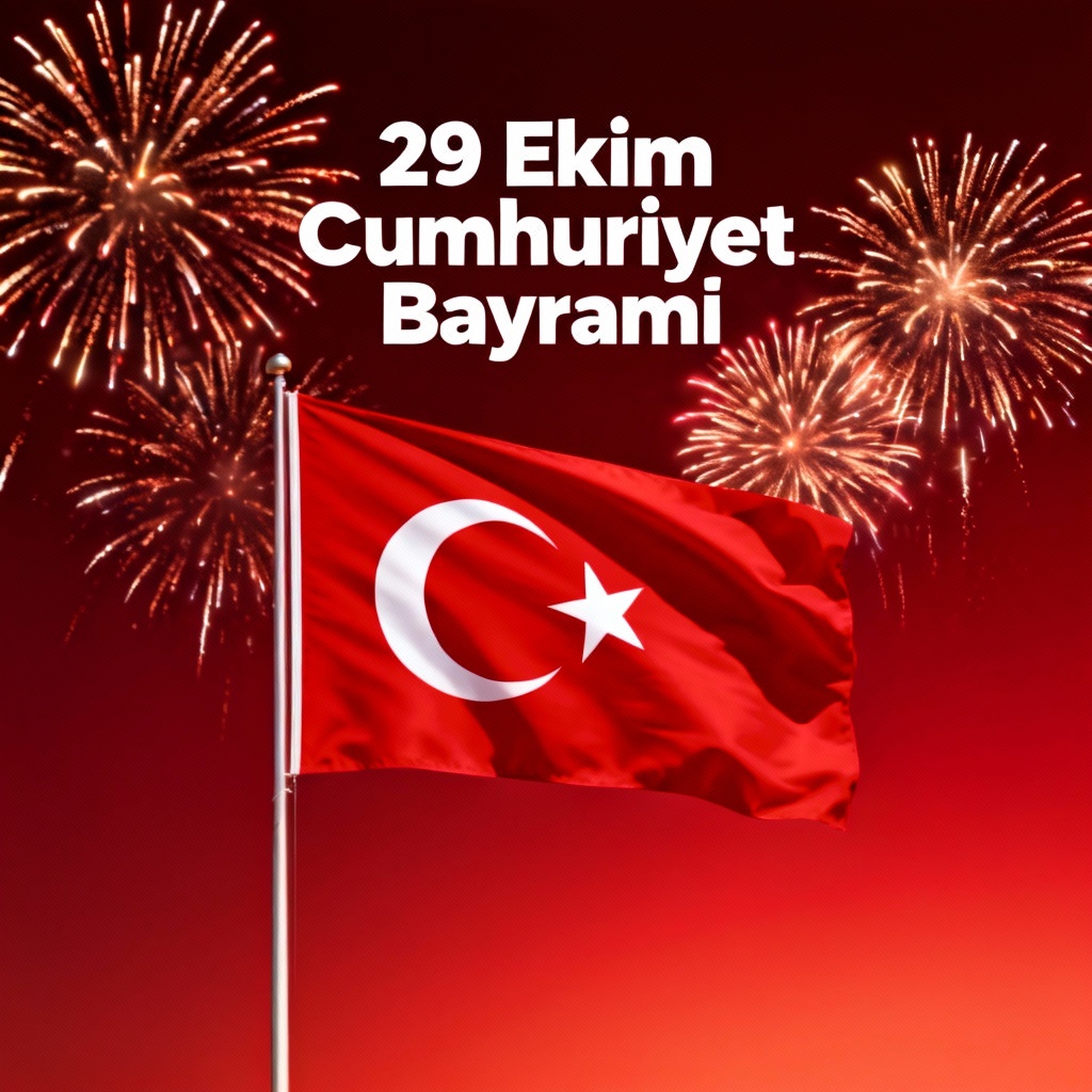 AI Turkish flag poster with fireworks and 29 October Republic Day theme