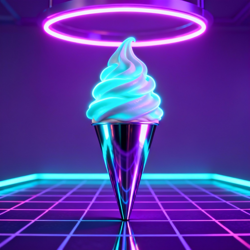 Neon vaporwave soft serve ice cream 3D render