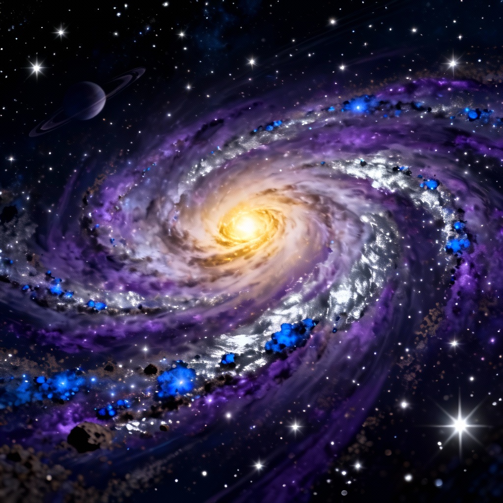 AI spiral galaxy with bright core and swirling arms
