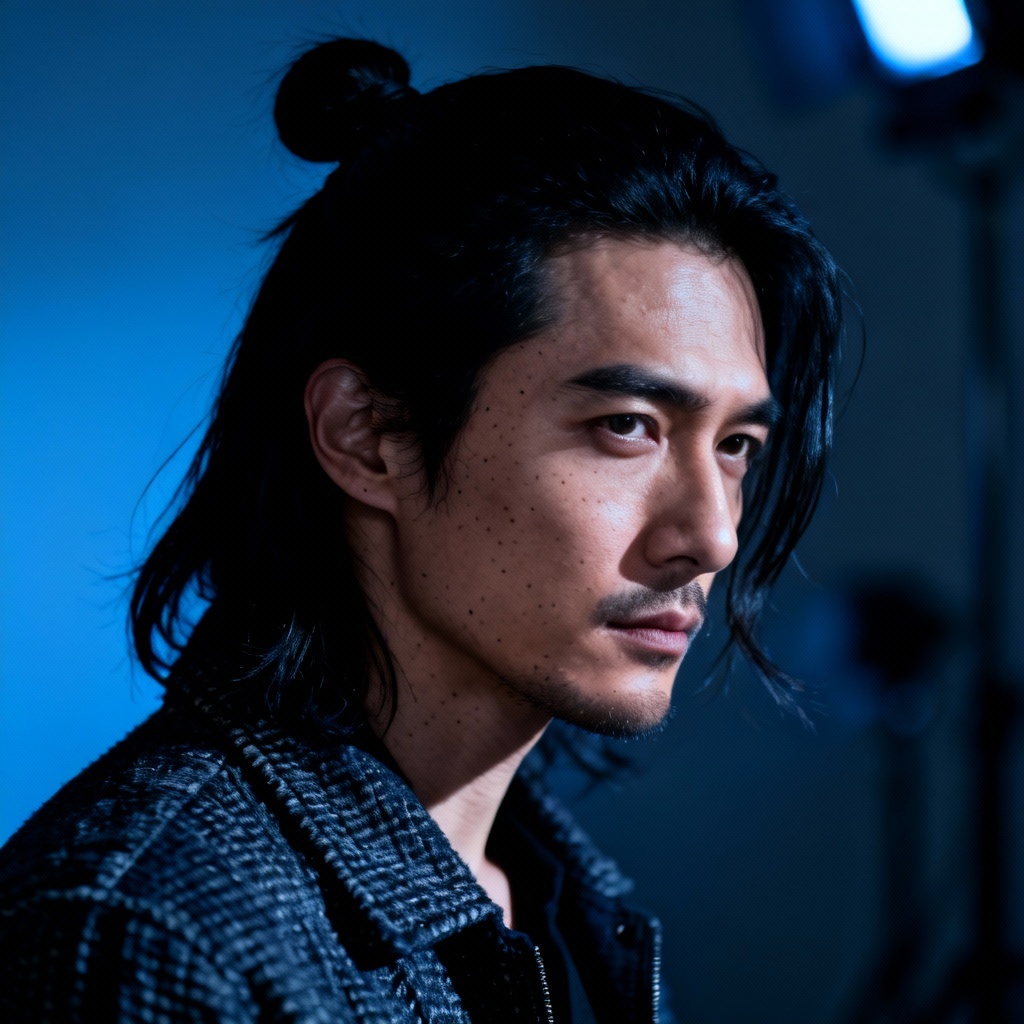 AI Long Hair Half-Up Knot Portrait