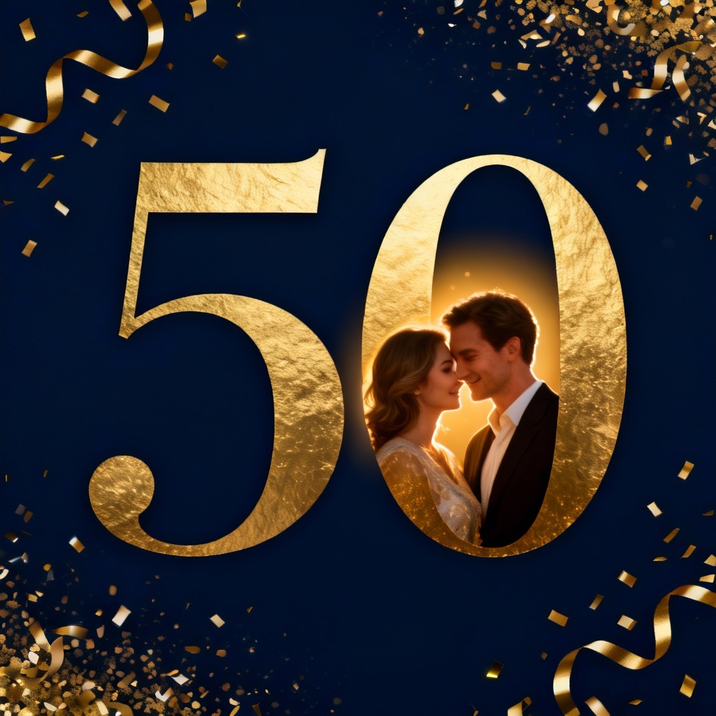 AI golden 50th marriage anniversary design
