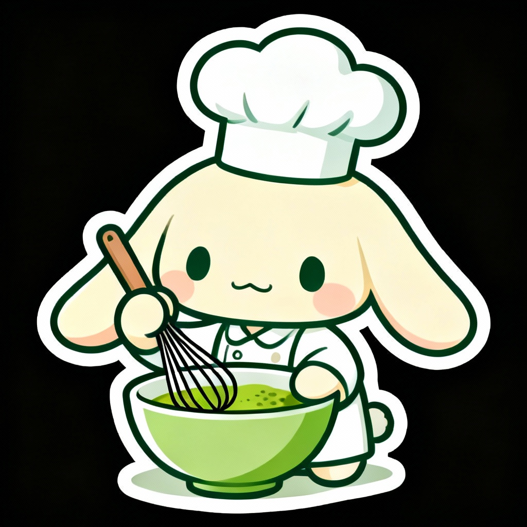 AI Matcha Bunny Chef Sticker in chibi style