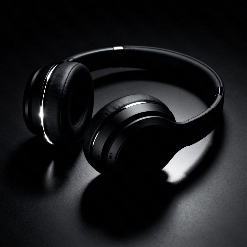 AI low key product photo of black headphones with edge light