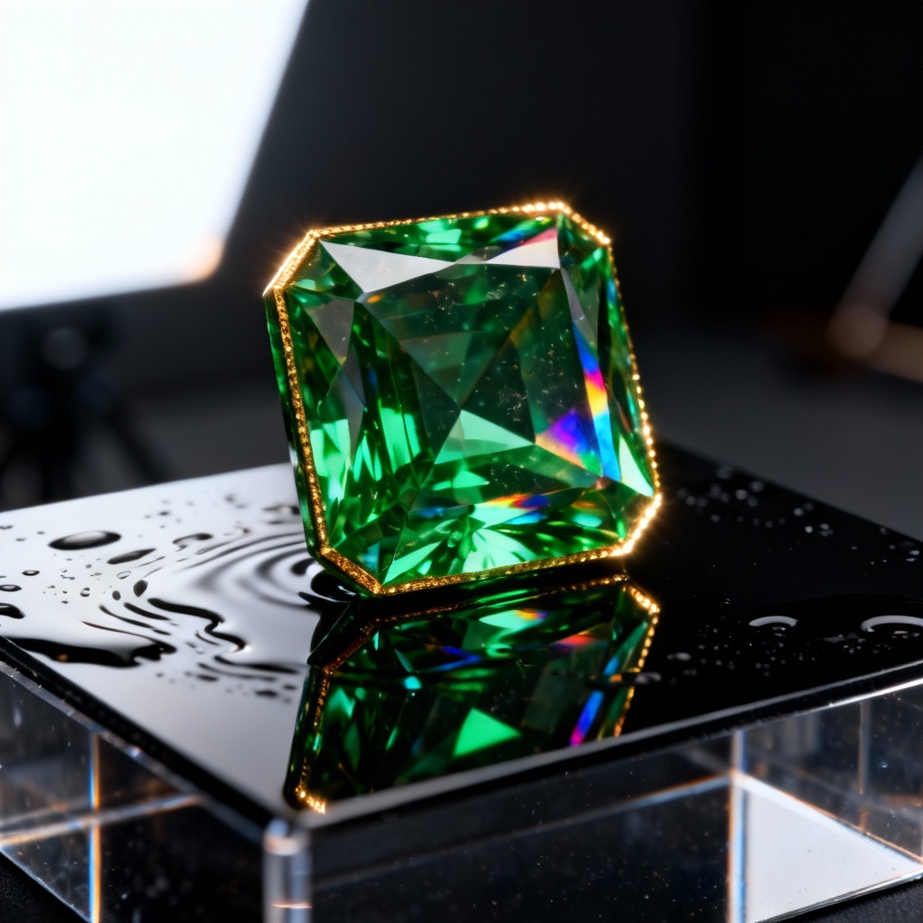 Photoreal emerald gemstone with caustics on dark background