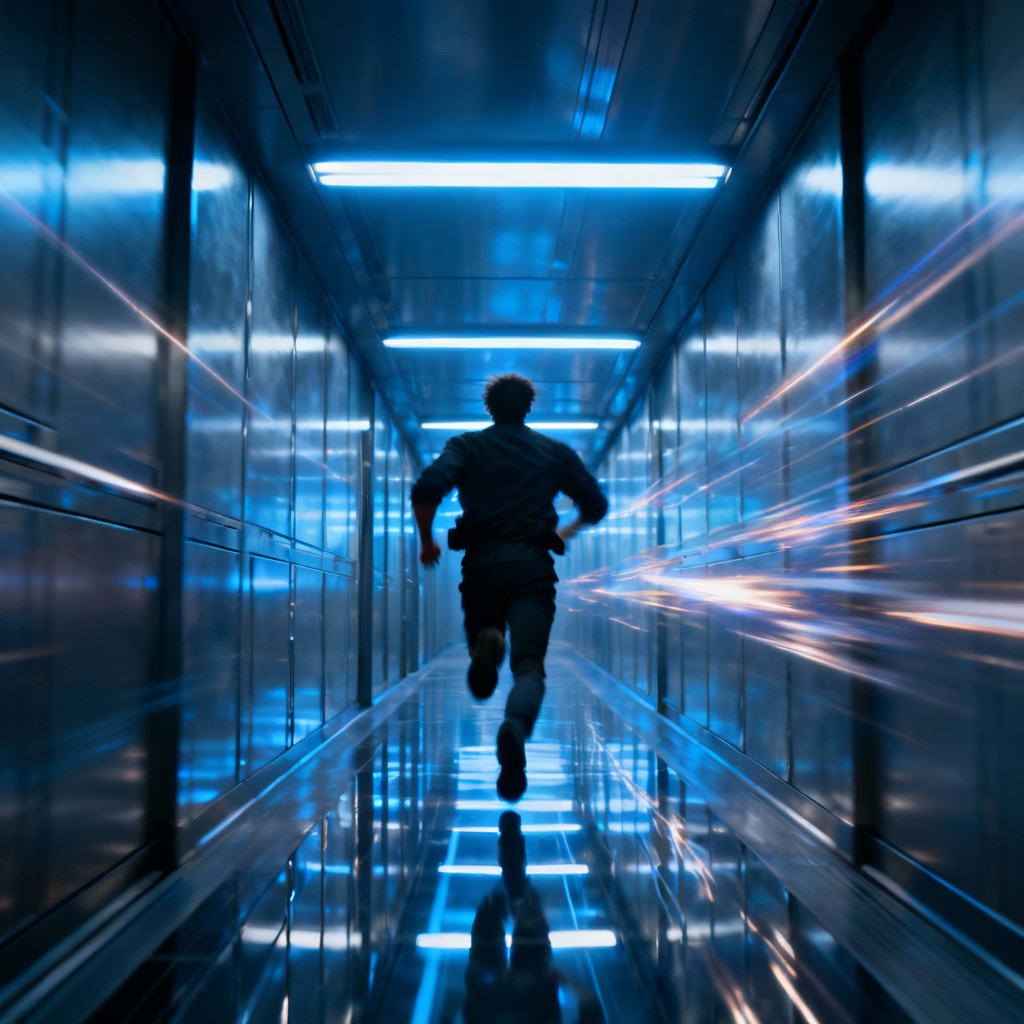 Sci-fi corridor sprint with flickering lights