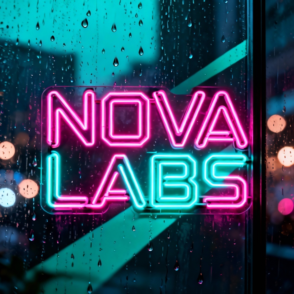 AI cyberpunk neon logo text with blue and magenta glow