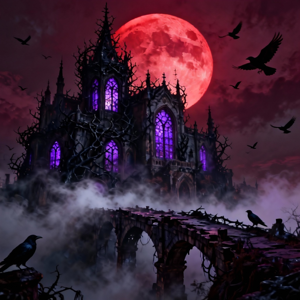 AI Gothic Fairytale Castle under Blood Moon