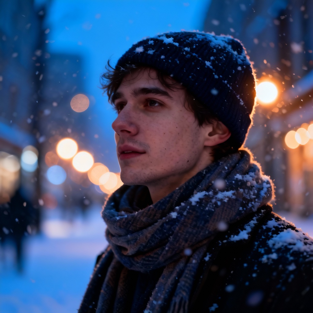 AI winter generator snowy city portrait