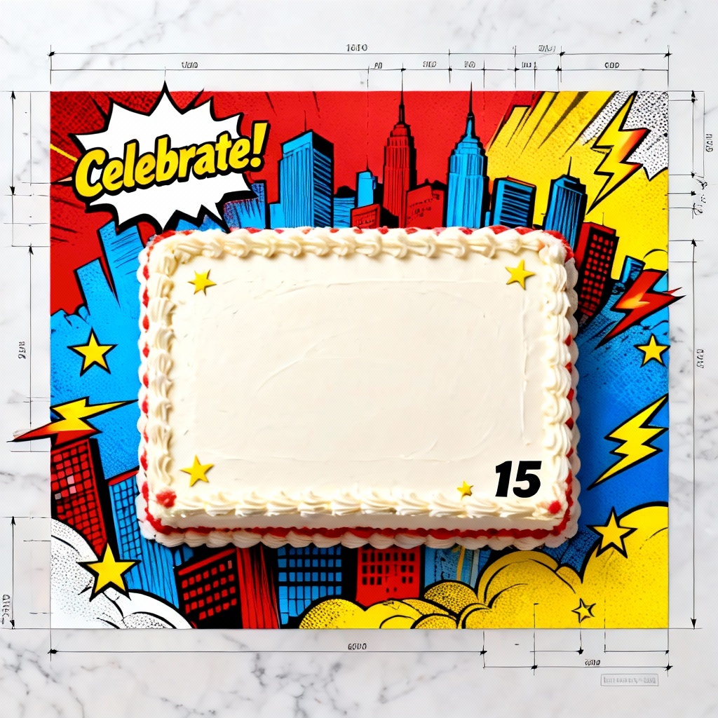 AI kids superhero sheet cake layout